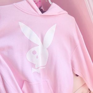 Oversized Playboy Bunny Hoodie in baby pink